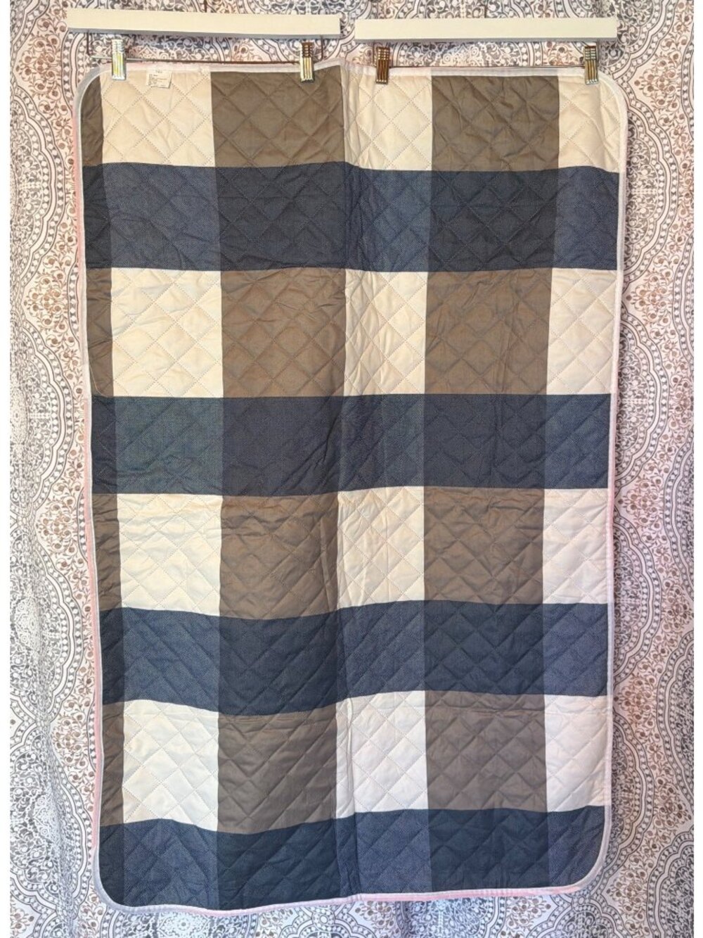 Reversible Waterproof Mat With Buffalo Plaid Front & Orange Back Quilted Lightwe